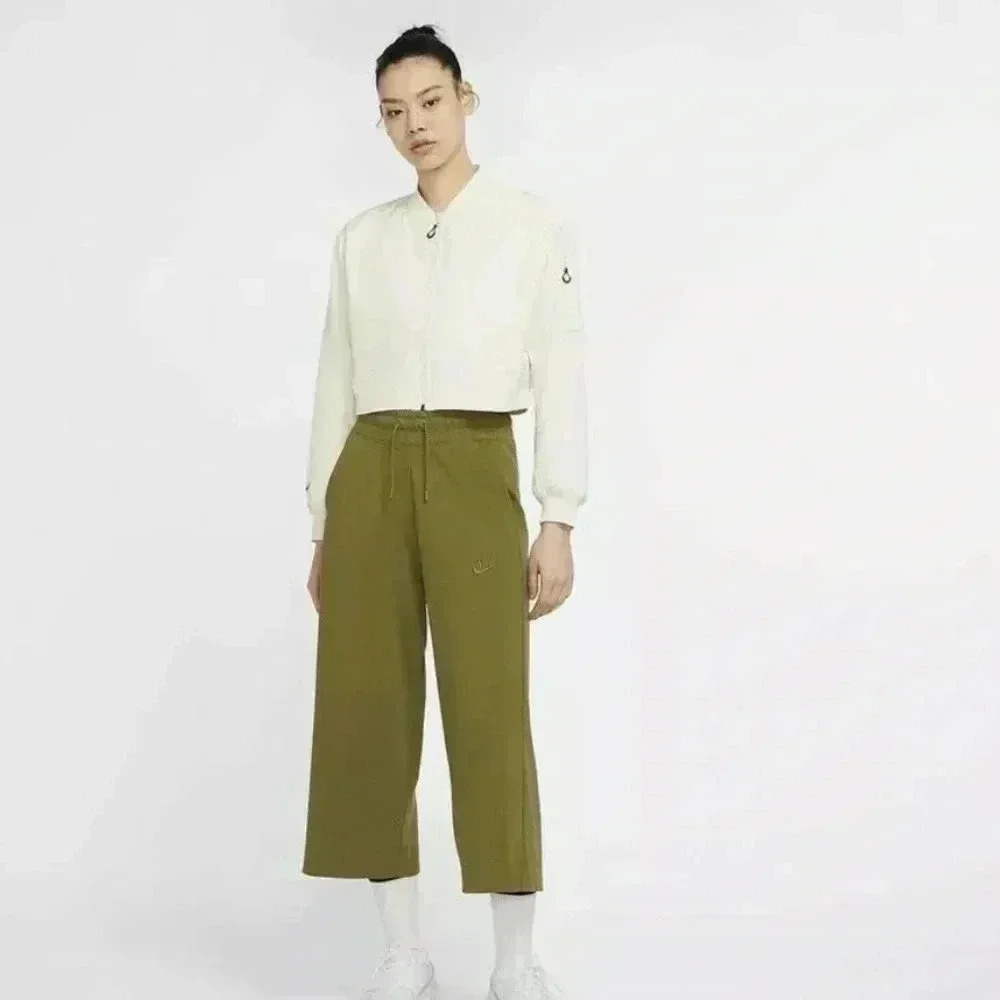 Nike Cropped Wide Leg EUC Green / Chartreuse Sweatpants Size Small - Picture 4 of 15